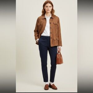 Chicos Silk Linen Printed Utility Jacket Top Womens Size L Brown Casual Preppy